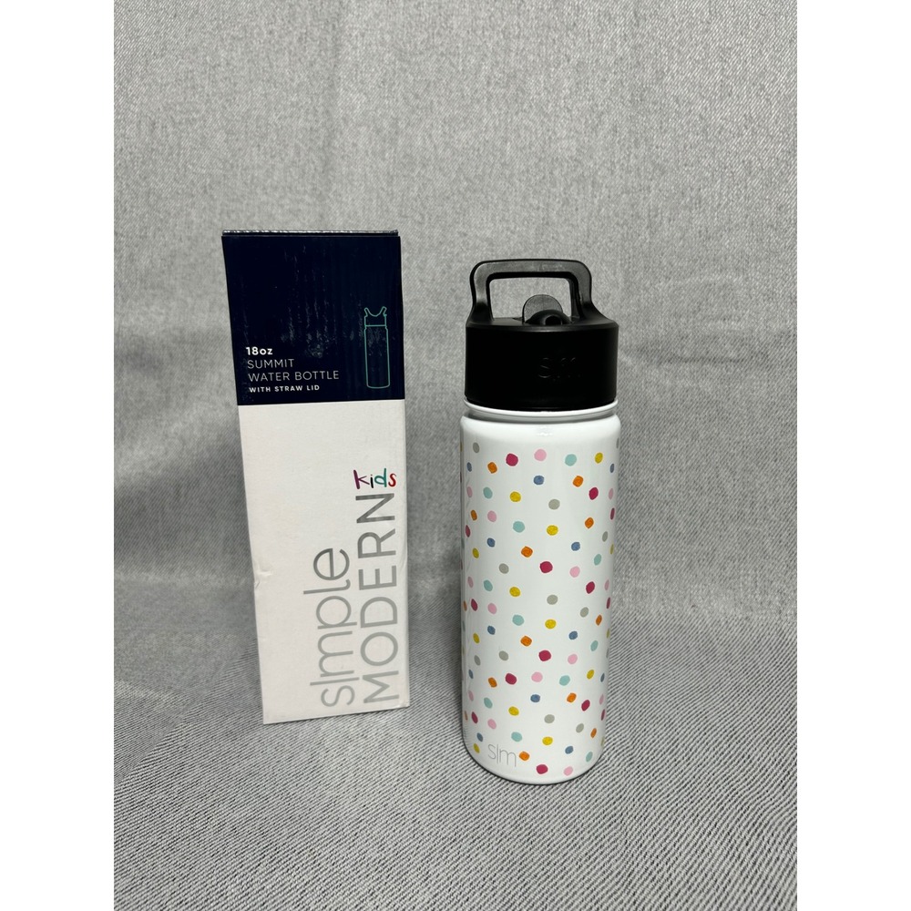 Simple Modern Summit Water‎ Bottle Kids 18oz White Polka Dot Insulated Straw Lid